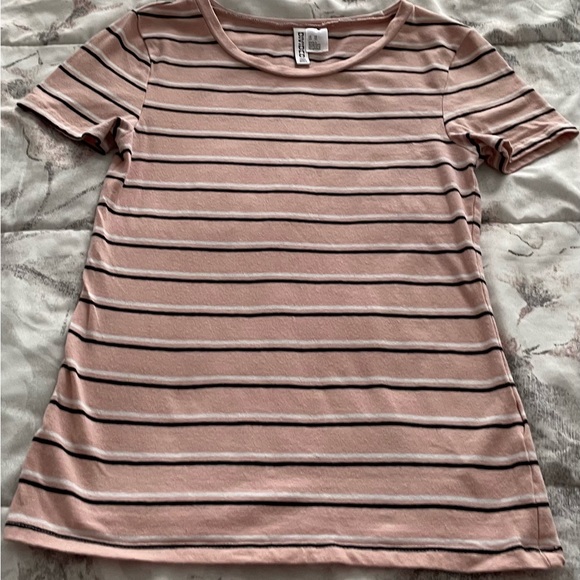 H&M striped pink black white cotton T-shirt, size XS summer basic vacation - Picture 6 of 11